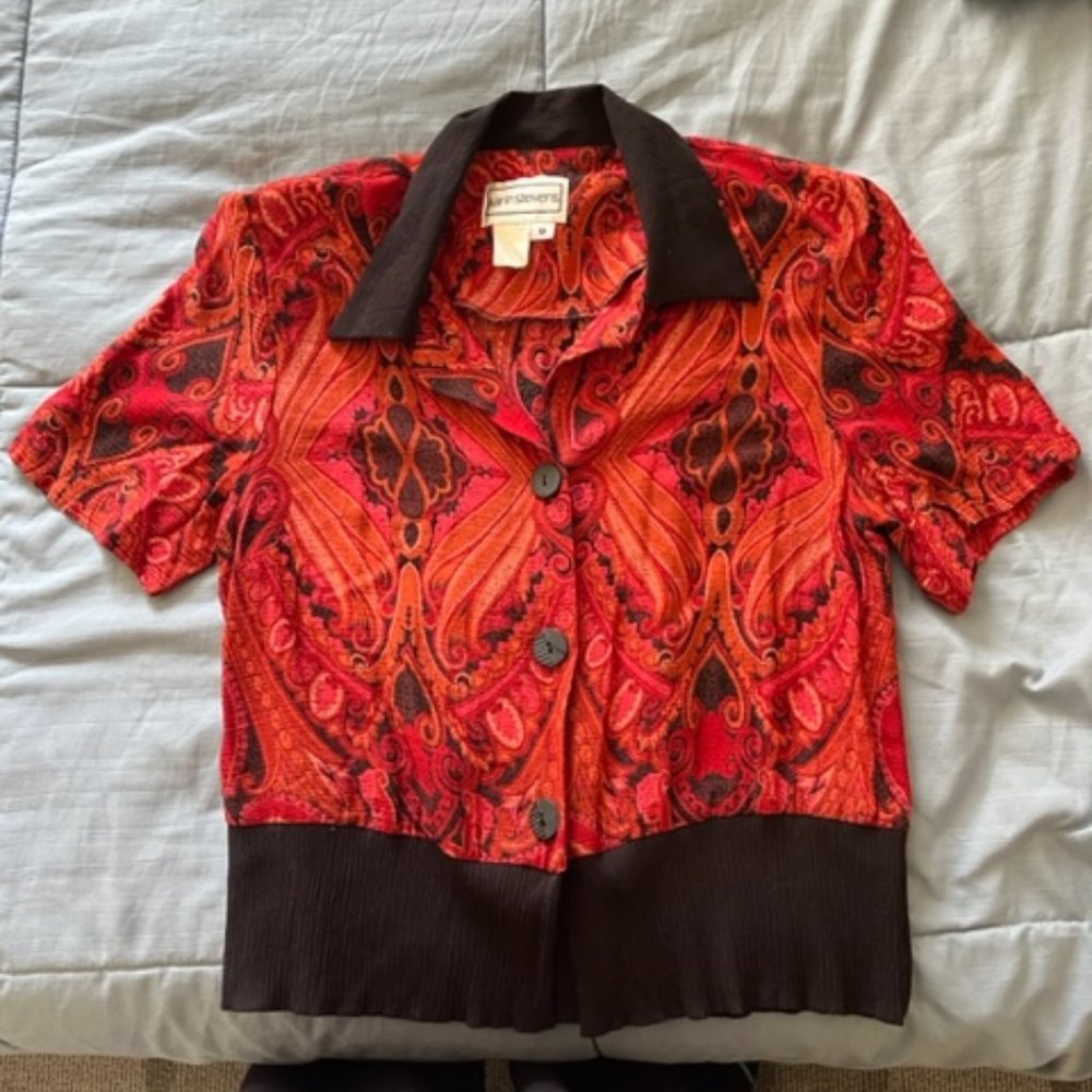 Vintage Short Sleeve Button Up Colorblock Shirt